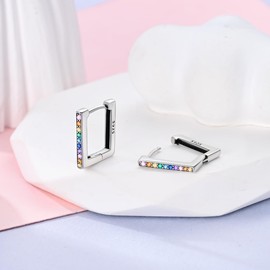 Small Huggie Hoop Earrings for Women, 930 Sterling Silver Cubic Zirconia Huggie Earrings U-Shaped Hypoallergenic Earrings Minimalist Jewelry Sparkly Hoops With Crystals for