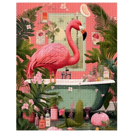 1000 Piece Jigsaw Puzzles for Adults, Bathtub Jungle Animal Jigsaw Puzzles，Funny Animals Bathroom Pink Flamingo Puzzle，Challenging Family Activity Perfect for Game Nights，Puzzle Wall Art Decor