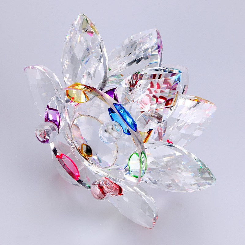 BSTKEY Colorful Crystal Lotus Flower Ornaments 130mm