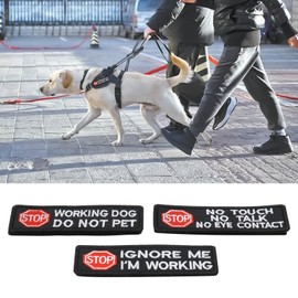 VGOL 3Pcs Embroidered Badge Emblem Patch Service Dog Tags Stop No Touch Talk Eye Contact Do Not Pet Ignore Me I'm Working Patch for Service Dogs Harness Vest Clothes