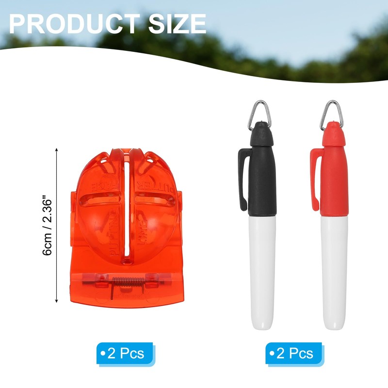 PATIKIL ゴルフボールラインマーカーツール 1セット ゴルフボールアライメントマーキングツール ラインマーカーステンシル付き 2色 マーカーペンを使用したパッティングボールマーカー レッド