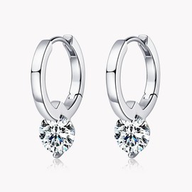 Moissanite Creole Earrings with Certificate of Authenticity 925 Sterling Silver 18K White Gold Plating, Sterling Silver, Moissanite