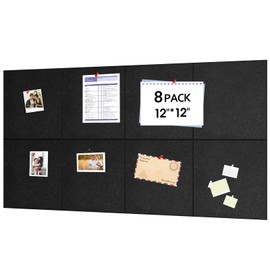 Cork Boards for Walls 8 Pack, 12"x12" Reusable Felt Wall Tiles, Black Square Felt Board Replacement, Removable Large Bulletin Board, Push Pin Cork Board for Office, Home, Classroom
