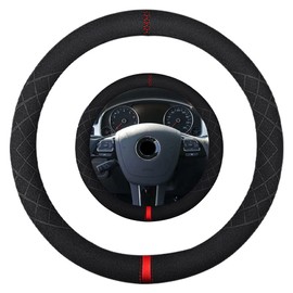 K LAKEY - Funda de gamuza para volante, compatible con Volkswagen Jetta Golf Rabbit GTI Alcantara de piel deportiva, antideslizante, accesorios interiores de coche, 15 pulgadas, para hombre y mujer