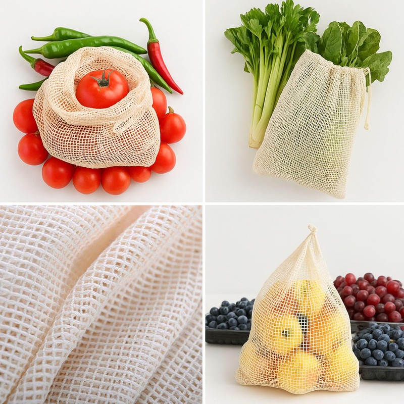 EVANTHI Reusable Produce Bags Set of 3 – Durable Mesh