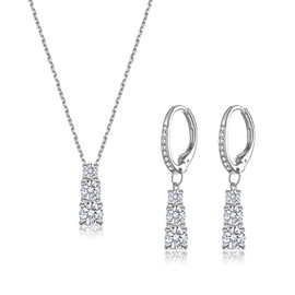 EleQueen Silver Plated Elegant Trilogy Round Austrian Crystals Necklace Leverback Dangle Earrings Gift for Women, Valentine's Day/Mother's Day/Christmas Jewelry Gift for Wife/Mom