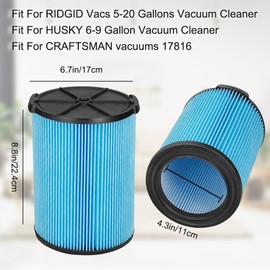 2 Pack Vf5000 Filter for Ridgid Shop Vac 5-20 Gallon and Also Fit for Husky Vacuum 6-9 Gallon with 2 Pack Foam Sleeve