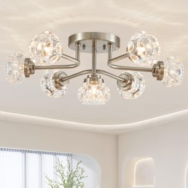 Cabvope 7-Light Modern Sputnik Ceiling Light Fixtures, Brushed Nickel Dining Room Chandelier for Bedroom Living Room Hallway Kitchen Foyer Hall, Glass Close to Ceiling Light Lamp