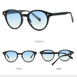 FEISEDY B1325 Women's Sunglasses, UV400, UV Protection, TR90 Frame, Stylish, Driving, Fishing, Climbing, Shopping, Travel, Unisex, Round, Black frame gradient blue lens