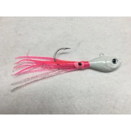 Man Cave Tackle 1 1/2oz Ultra minnow Bucktail Jig head Lures 5 Pk 4 Skirt colors  Bass/Fluke - Pink with Sliver Flake