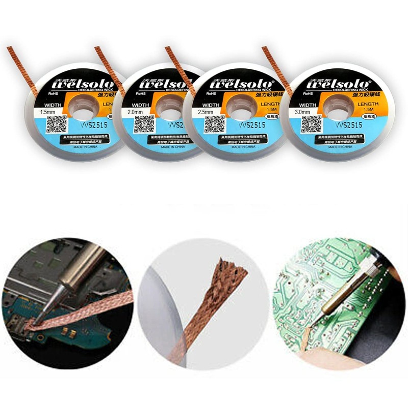 WELSOLO Desolder Desoldering Braid Wick Wire Mop Solder Sucker Fluxed
