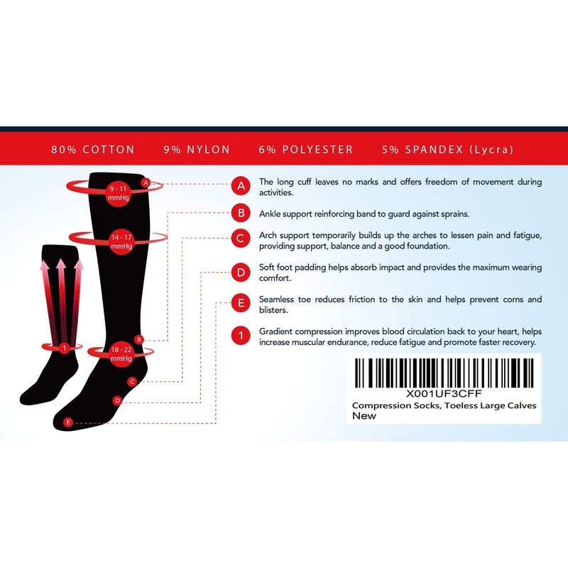 Compression Socks Women Toeless XWide - Arch Support and Ankle
