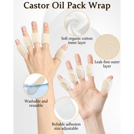 DLMDLM 10Pcs Castor Oil Pack Wrap for Fingers, Self Adhesive Adjustable Castor Oil Compress Wrap for Finger, Reusable Soft Cotton Finger Wraps(Oil Not Included)