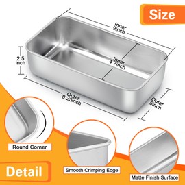 E-far Loaf Pan Set of 16, Stainless Steel Loaf Pan for Baking Bread 9 x5, Rectangle Metal Bakeware Mold for Homemade Banana Bread Meatloaf Brownies, Healthy & Non Toxic, Easy Release & Dishwasher Safe