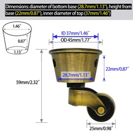 LEPEVNEY Swivel Caster Wheels Cup Type Solid Brass Castor for High Load Capacity Furniture, Universal Wheel Castors for Armchairs Sofas Beds, Antique Polished,φ1.77 / 45mm 2 PCS Brown