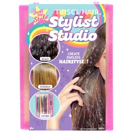 Just My Style Tinsel Hair Stylist Studio, Fairy Hair Tinsel Kit, 9 Colorful Tinsel Strands & Hair Beading Tool, Hair Extensions for Kids, Fun Hair Accessories for Teens, Great Gifts for Preteens