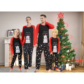 Hupohoi Family Matching Pajama Sets Cute Polar Bear Sleepwear Christmas Clothes Nighty, Black/Red(Men), Medium