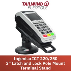 ENS Tailwind Ingenico ICT 220/ICT 250 3" Latch and Key Lock Compact Pole Mount Terminal Stand, Adhesive Installation, Black