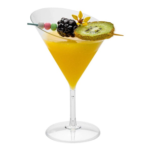 2 oz Round Clear Plastic Small Angolare Martini Glass - 3 1/2" x 2 3/4" x 4 1/2" - 20 count box - Restaurantware