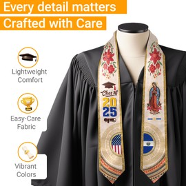 CHMKMF El Salvador Graduation Stole, Salvadoran American Flag Graduation Sash Class of 2025 Graduate Honor Stole Classic End Design