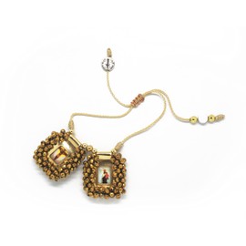 Sacred Scapular Bracelet Handmade Murano Stone Wristband of Sacred Heart of Jesus, Holy Virgin of Carmen, St. Michael Archangel. 3cm x 3cm by Zaraleas (Gold) (Sand)