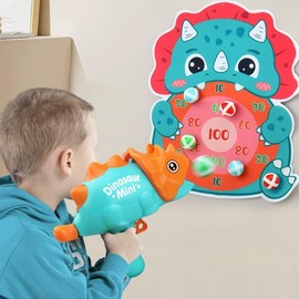 Dinosaur Toys for Boys Girls, Shooting Games for Kids with Dart Board and 12 Sticky Balls, Dino Blaster Gun for Indoor Outdoor Garden, Target Games for Easter Christmas Birthday Gifts