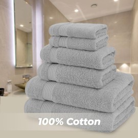 American Bath Towels 100% Cotton 6 Piece Turkish Towel Set, Ultra Soft Absorbent Bathroom Towels, 2 Bath Towel 2 Hand Towels 2 Washcloths, Cool Grey
