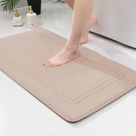 chakme Non-Slip Bath Mat, Bathroom Rug, Soft Bath Mat, Absorbent Bath Mat, Shower Mat, Foot Mat for Bathroom, Beige, 60 x 90 cm