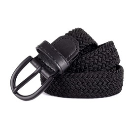 Mile High Life Junior Braided Elastic Stretch Belt | Pin Buckle | PU Loop End Tip | Boys Girls | 2.5 cm Wide | 5 Sizes 5 Colours, black