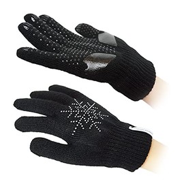 SkatingSpirit - Guantes de gel acolchados antideslizantes con copos de nieve de diamantes de imitación (1 par), elásticos y cálidos para niños y adultos brillantes (negro, S)