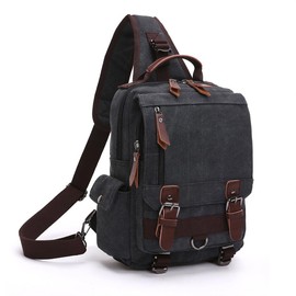 D-SACK Men's Canvas Oblique One Shoulder Body Bag Messenger Canvas, Black