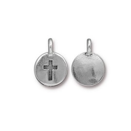 TierraCast Round Cross Charm, Antiqued Silver Plate, 12mm, Jewelry Making