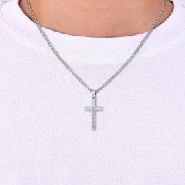 JIKASI Cross Necklace for Men Gold Stainless Steel Romance Bible Verse Cross Pendant Necklace Cross Chain Necklace for Men Jewlery Gifts 19 Inch