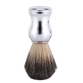 Badger Hair Shaving Brush, Natural Hair Brush Made of Real Badger Hair for Skin-friendly, Silver Plastic Handle Brush Shaving Accessories