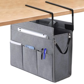 MASTLU Under Desk Hanging Storage Bag, Desk Organizer Storage, Office Side Storage Bag, Compatible with A4 Files, Detachable Handle Design, No Assembly Required, For Office Home School (Grey)