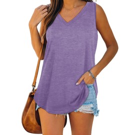 XIEERDUO Tank Top for Women Loose Fit V Neck Basic Soft Flowy Comfy Casual Sleeveless S