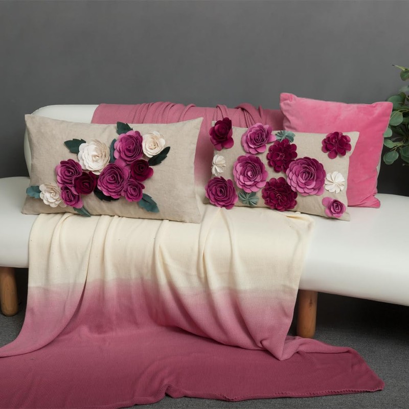 KINGROSE 3D Flower Accent Throw Pillow Cover Handmade Pillow Case