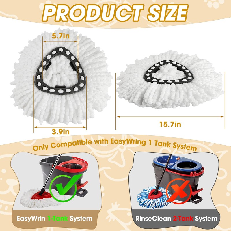 3 Pack Spin Mop Replacement Heads,100% Microfiber Spin Mop Refills