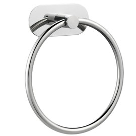 Self-Adhesive Towel Ring for Bathroom, No Drilling Stainless Steel Rustproof Hand Towel Holder, Wall Mounted Bathroom & Kitchen Towel Hanger with Strong Adhesive, Modern Bath Organizer Chrome