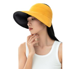 Coolwife Women's Sun Visor Hat Wide Brim Quick Drying Double Side Foldable Adjustable Summer Beach Cap (UK, Alpha, One Size, Black Gold)
