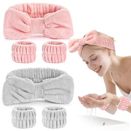 Dorbetar 6Pack Headband and Wristband Set for Washing Face, Spa Skincare Makeup Headband, Soft Puffy Hair Band Bow Tie, for Women and Teen Girl Trendy Stuff Gifts