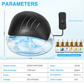 Water Air Purifier for Home with Essential Oil Diffuser & Humidifier, Rainbow Air Washer with LED Mood Light- Includes 6x10ml Essential Oils, Air Revitalizer for Smoke and Pets, Black