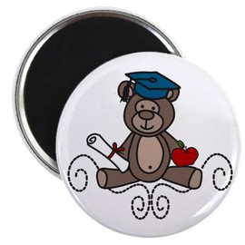CafePress Graduate Teddy Bear Magnets 2.25" Round Magnet, Refrigerator Magnet