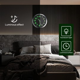 Pvczool 12 Inch Round Luminous Wall Clock Glow in the Dark Non-Ticking Indoor Decor -Silver