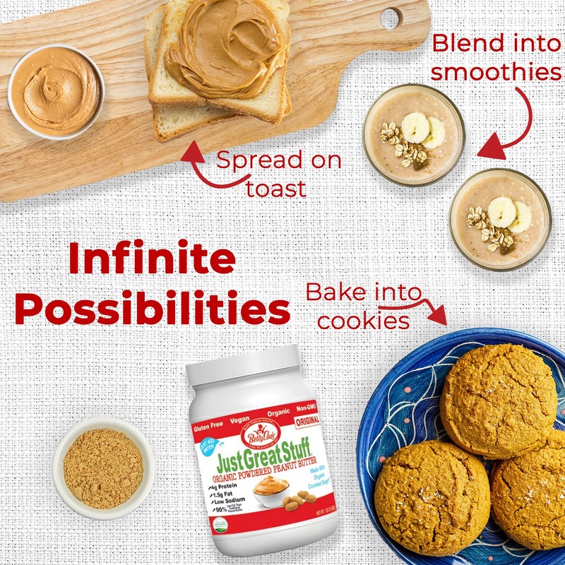 Betty Lou's 100% Organic Powdered Peanut Butter, Gluten Free, Vegan,