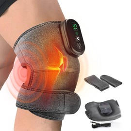 BOOSHAK Heated Vibration Knee Massager with Heat Function, Portable Knee Heating Pad, Knee Massager for Men Women Adult (Grey)