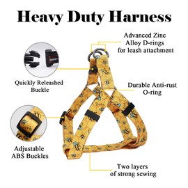 QQPETS Dog Harness Leash Set, Adjustable Heavy Duty No Pull Halter Harnesses for Small Medium Breed Dogs, Back Clip, Anti-Twist, Perfect for Walking (M(19"-26" Chest Girth), Yellow Bee)