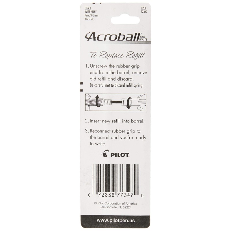 PILOT Acroball PureWhite Advanced Ink Refill For Retractable Pens, Fine