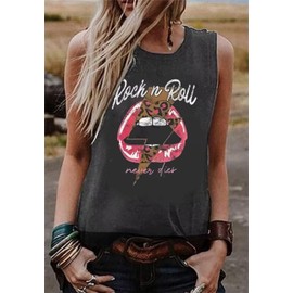 Rock n Roll Tank Top Women Vintage Country Music Shirts Vest Rock Concert Band Tees Summer Sleeveless Graphic Tops (Large,Grey)