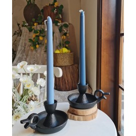 Iron Taper Candle Holders Set of 2, Black Metal Candlestick for Table Centerpieces, Wedding Decor and Dinner Party (Handle)